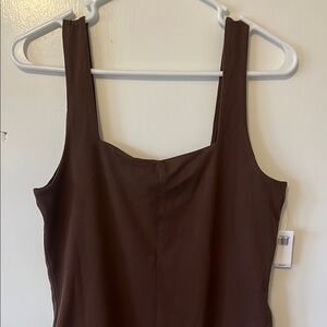 Brown Square Neck Sleeveless Bodysuit